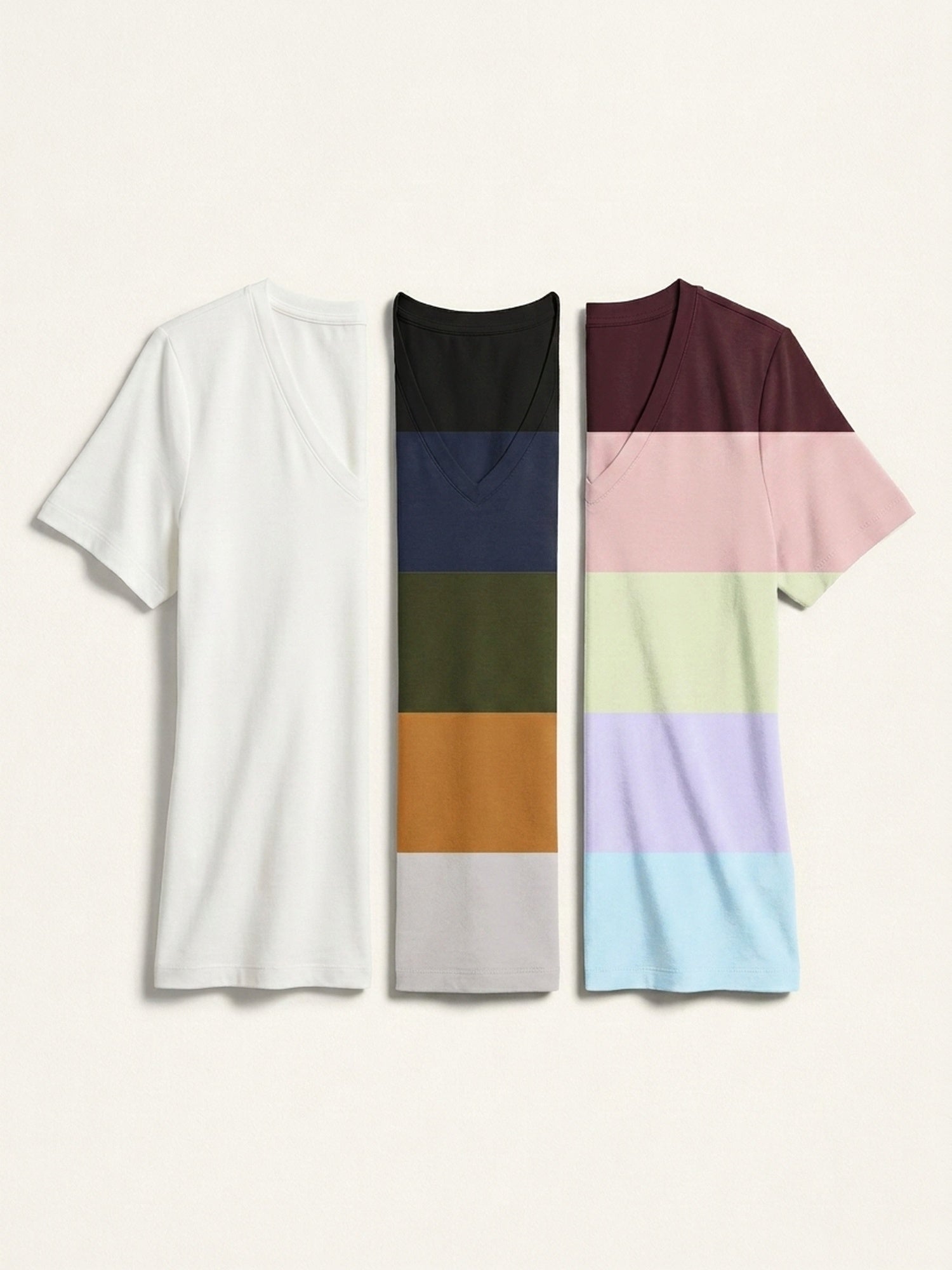 3x V Neck Short Sleeve Bundle (Woman) - White + 2 Colours