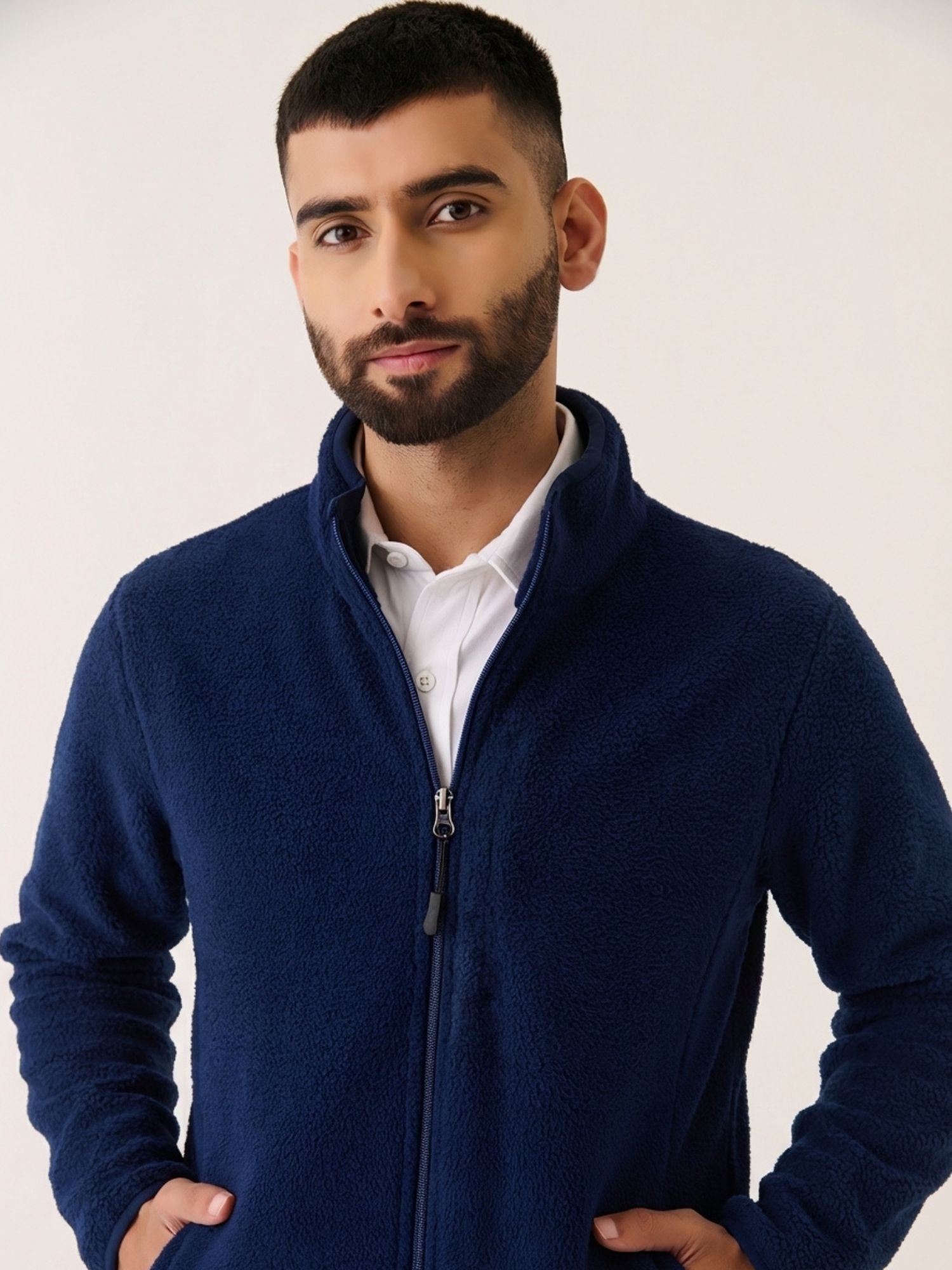POLAR FLEECE LINED JACKET ネイビー Polar Fleece Zip-up Jacket - Navy Blue