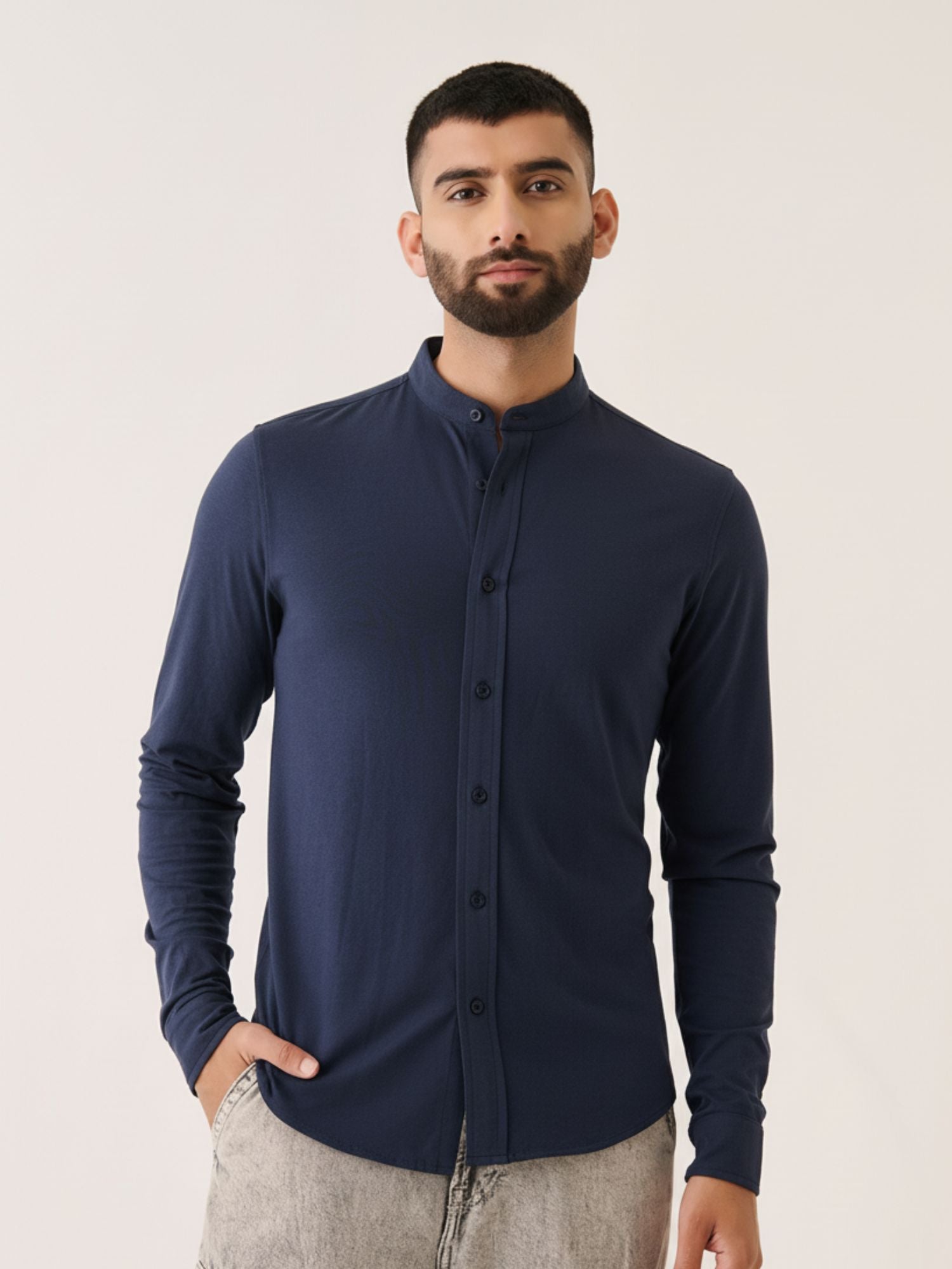 Mandarin Collar Long Sleeve Shirt