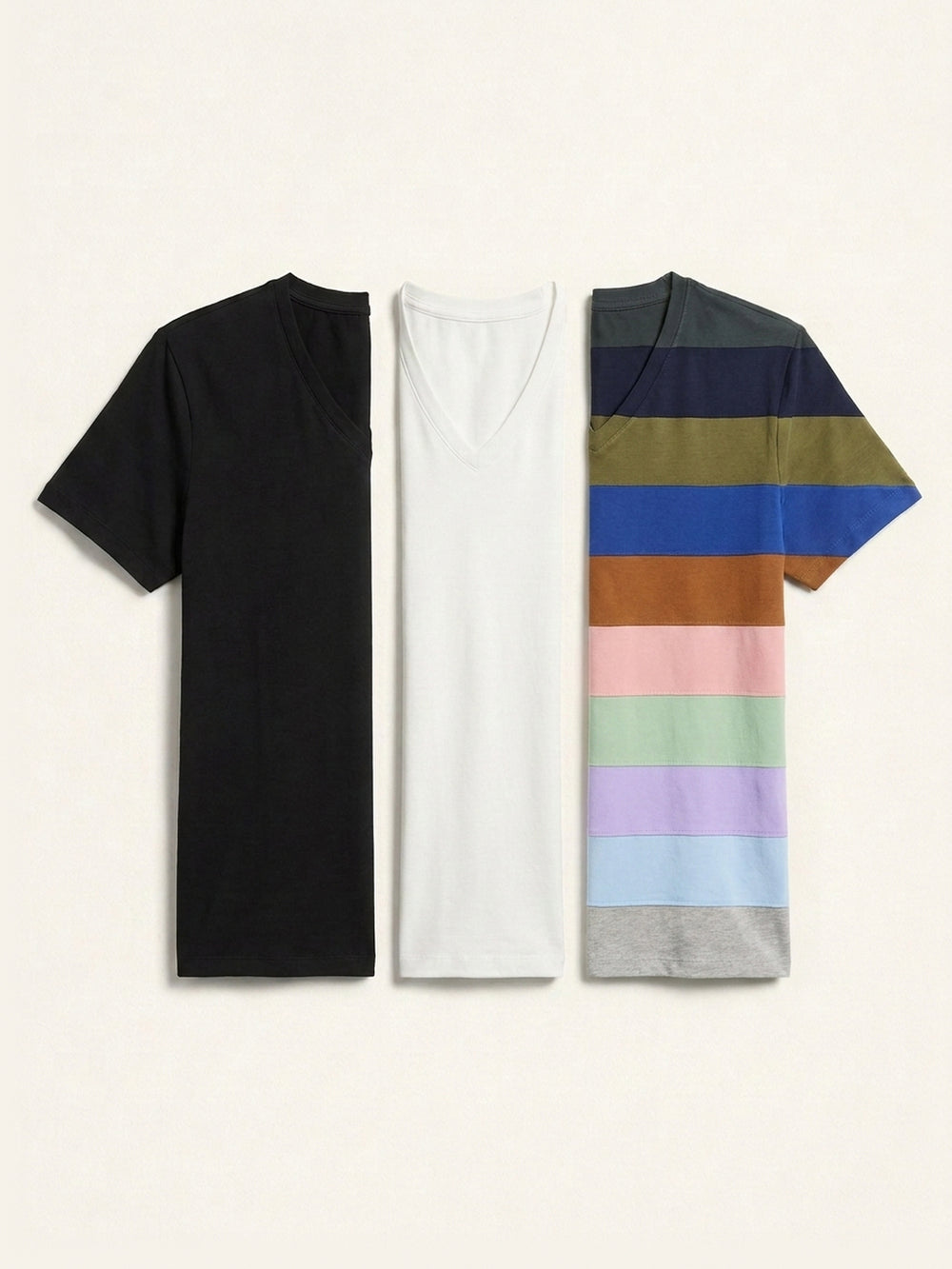 3x V Neck Short Sleeve Pack (Man) - Black + White + Colour