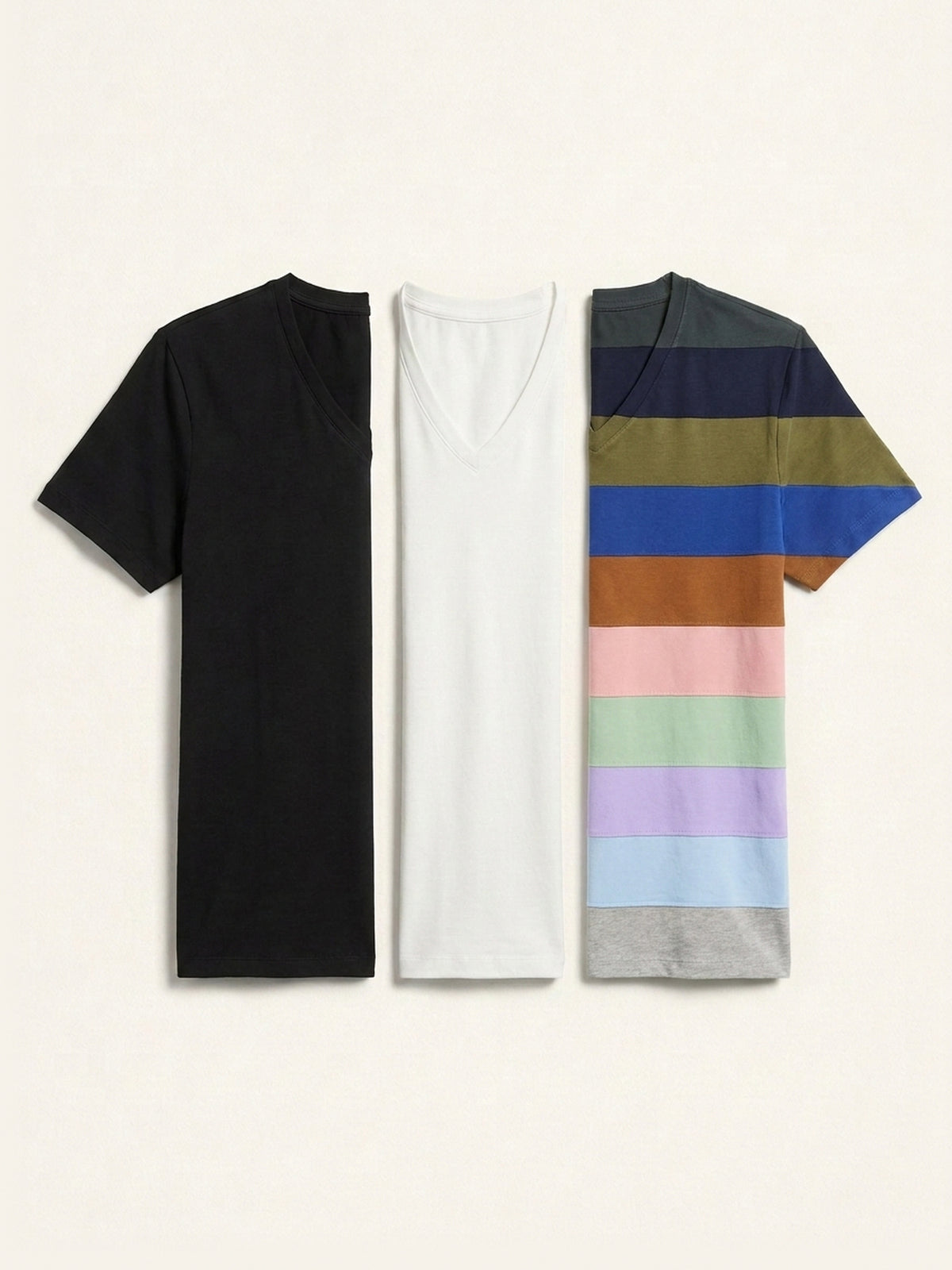 3x V Neck Short Sleeve Bundle (Man) - Black + White + Colour