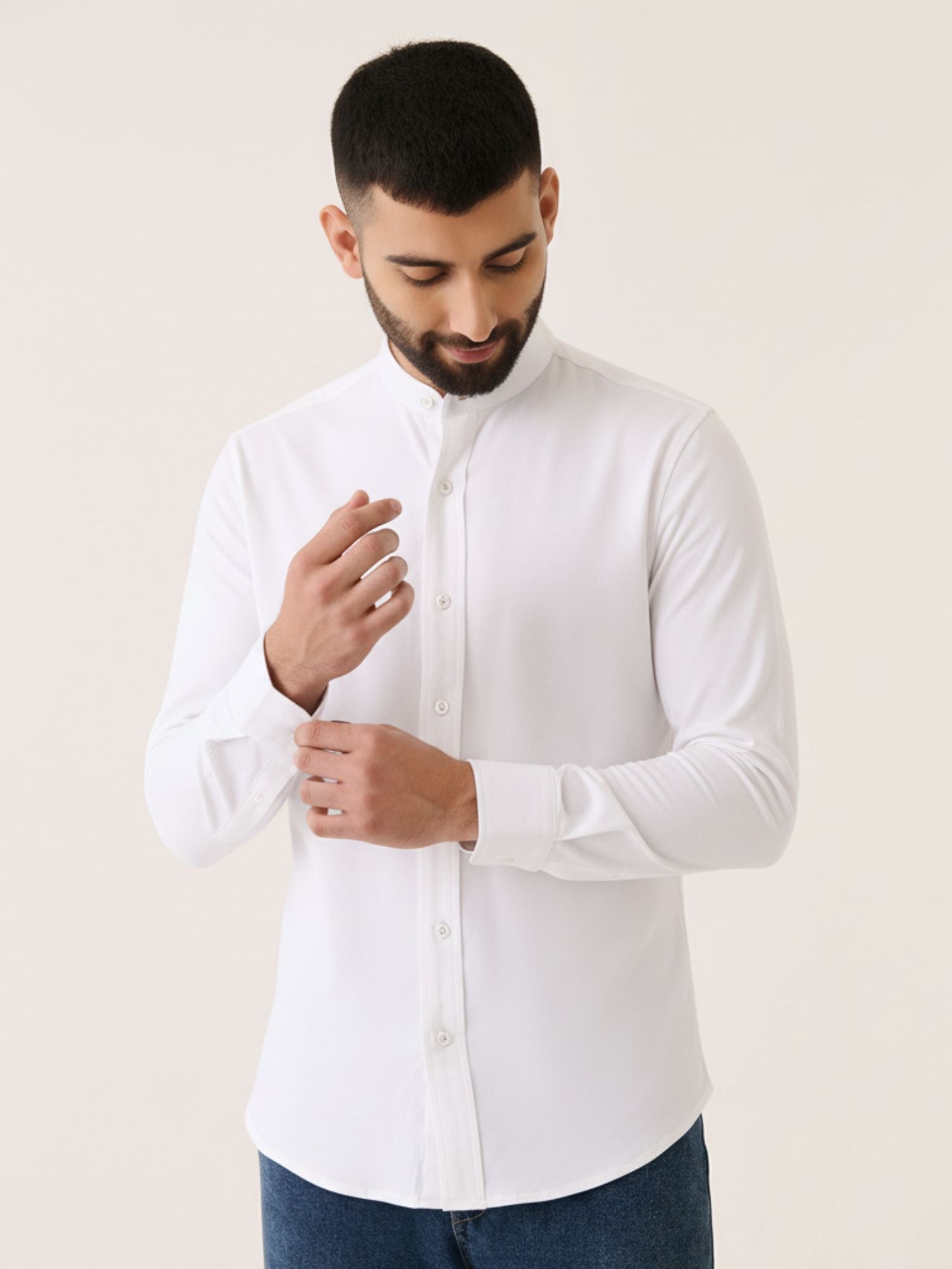 Mandarin Collar Long Sleeve Shirt