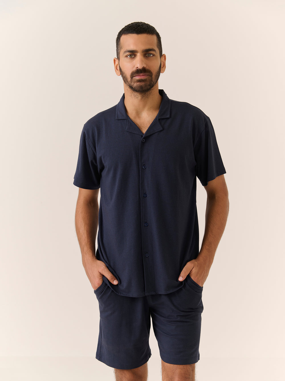 Sleep Shirt - Short Sleeve in Navy - front view on model