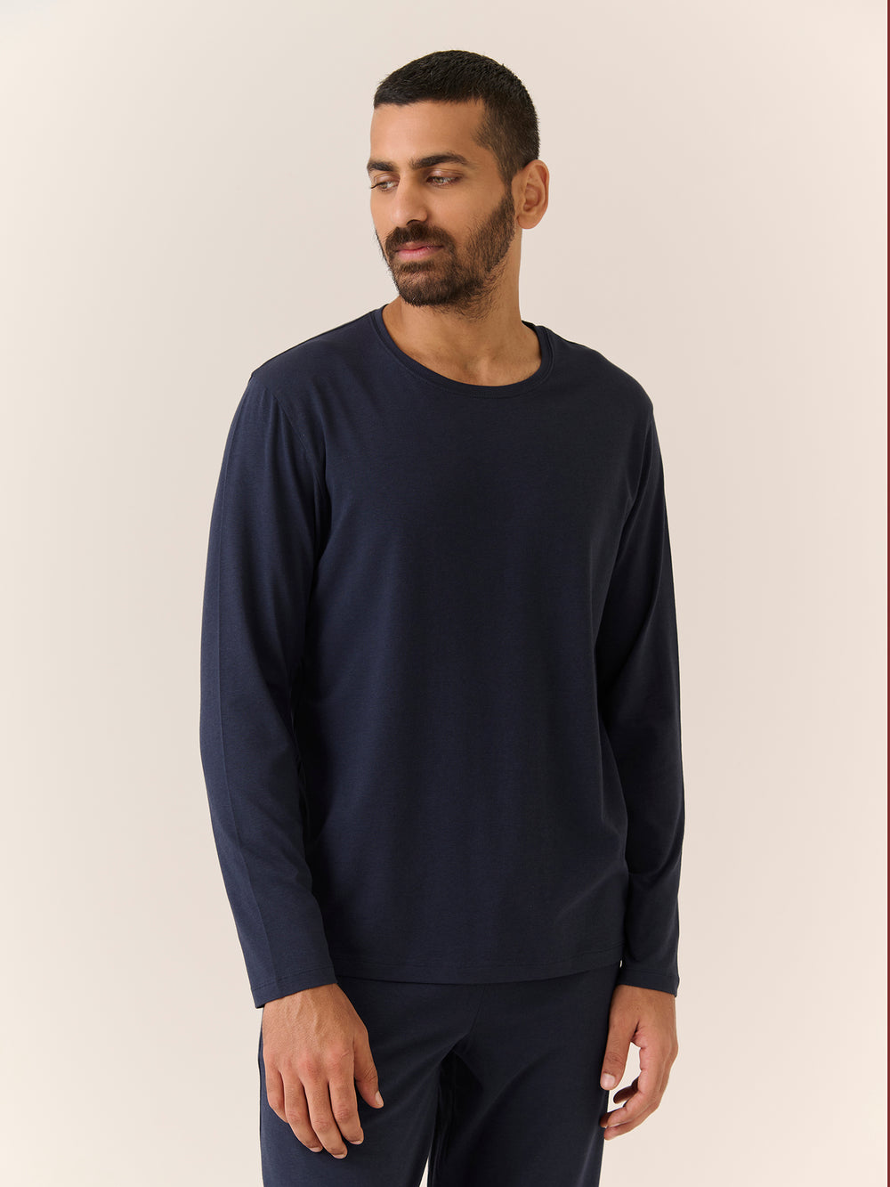 Sleep Tee - Long Sleeve in Navy - front view on model