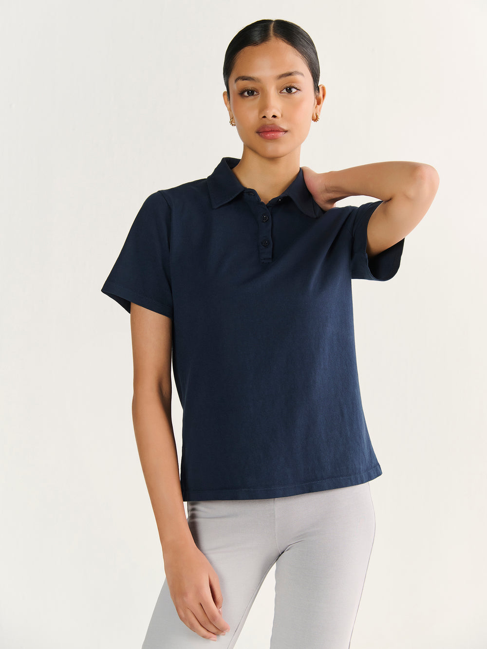 Heavy Short Sleeve Polo in Navy - front view on model