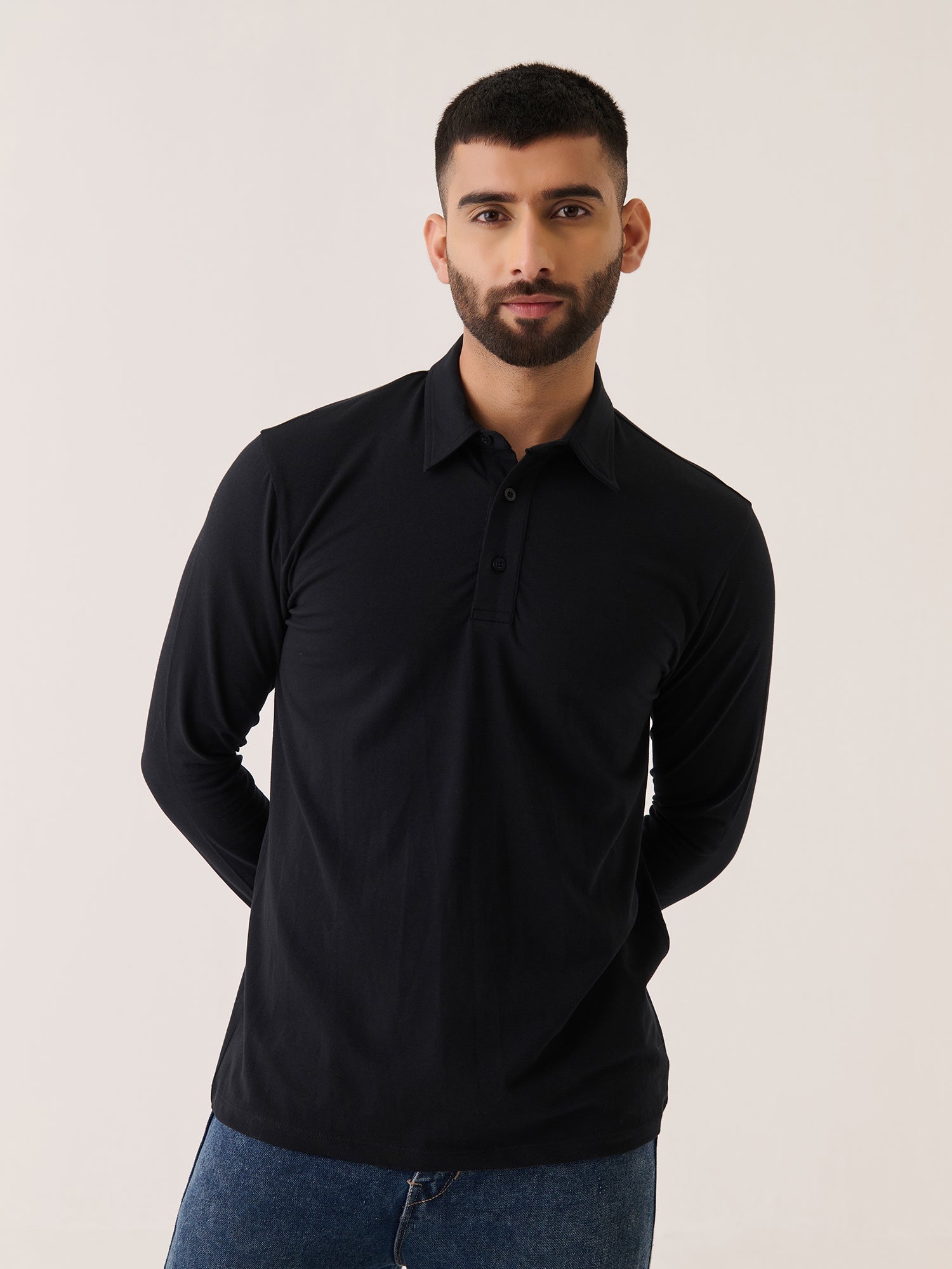 Long Sleeve Polo - Slim Fit Stretch