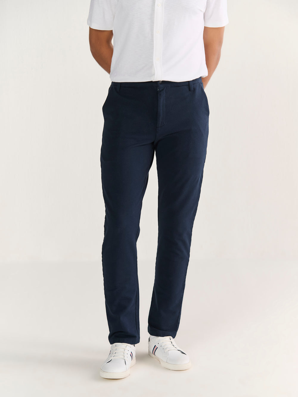 All Day Pants in Navy - front view on model
