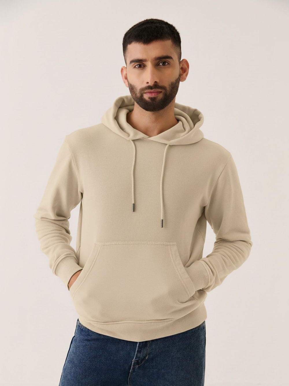 Classic Hoodie in Stone - front view on model