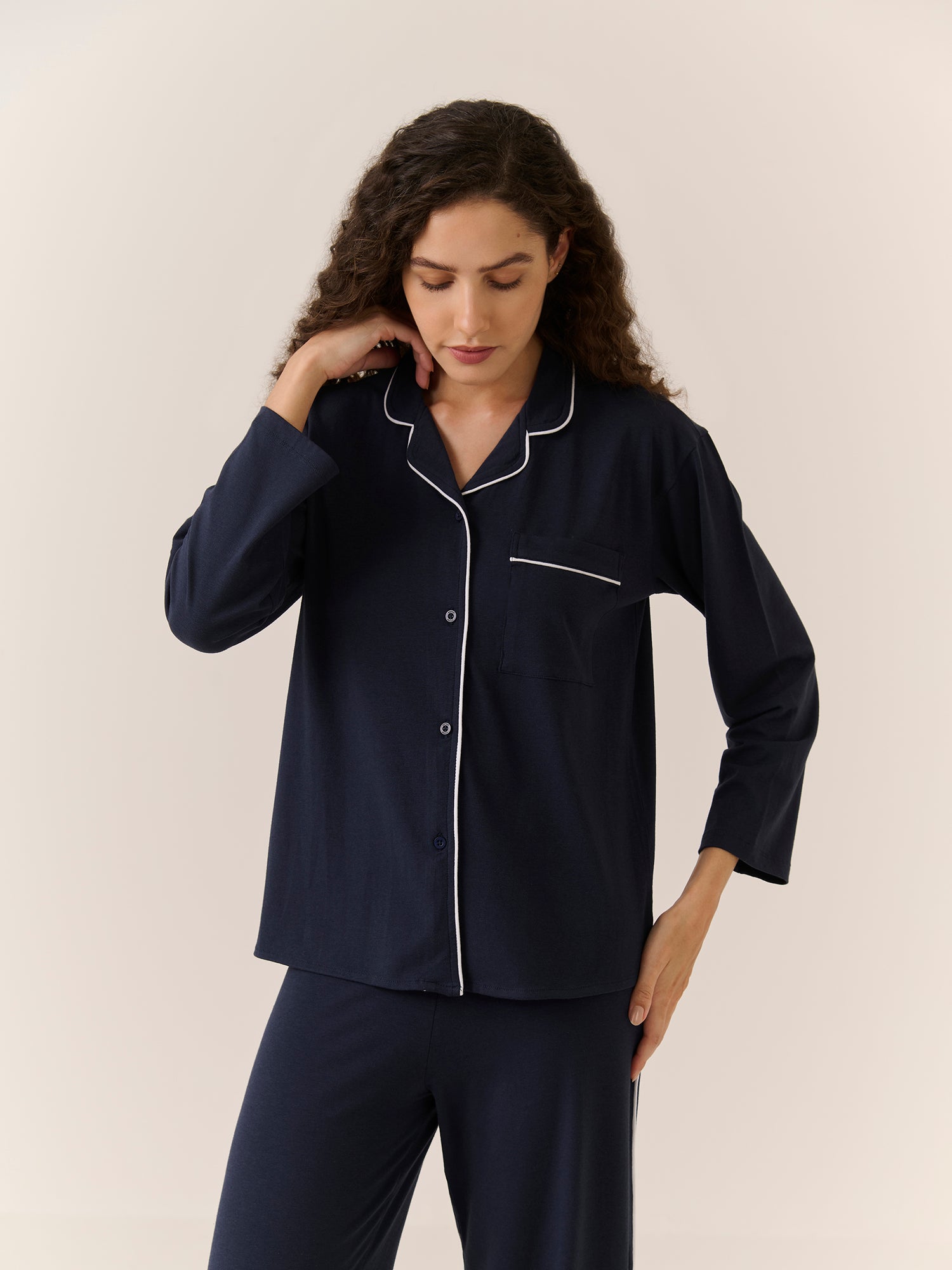 Sleep Shirt - Long Sleeve - Navy Blue