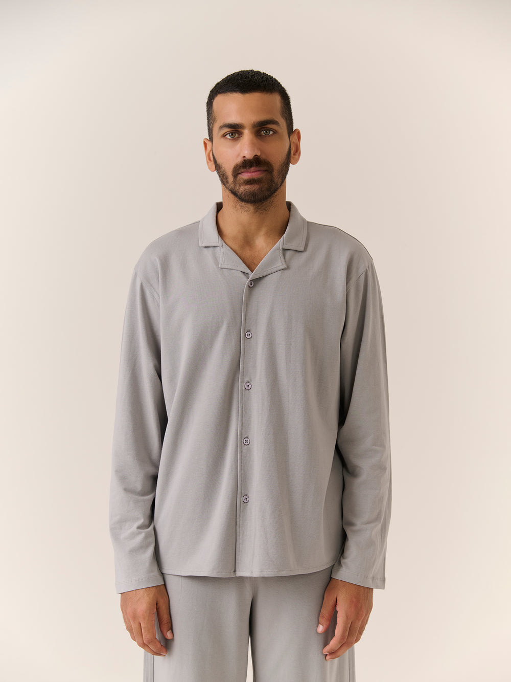 Sleep Shirt - Long Sleeve in Grey - front view on model