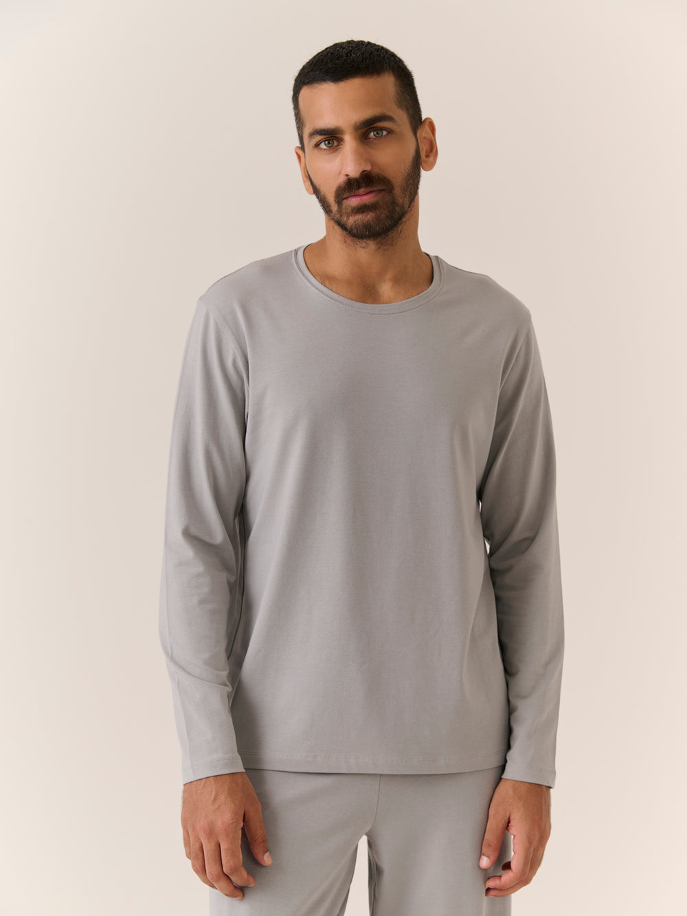 Sleep Tee - Long Sleeve in Grey - front view on model