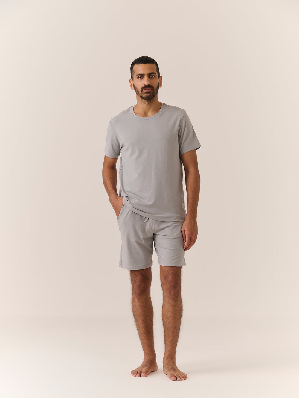 Sleep Shorts in Grey - front view on model
