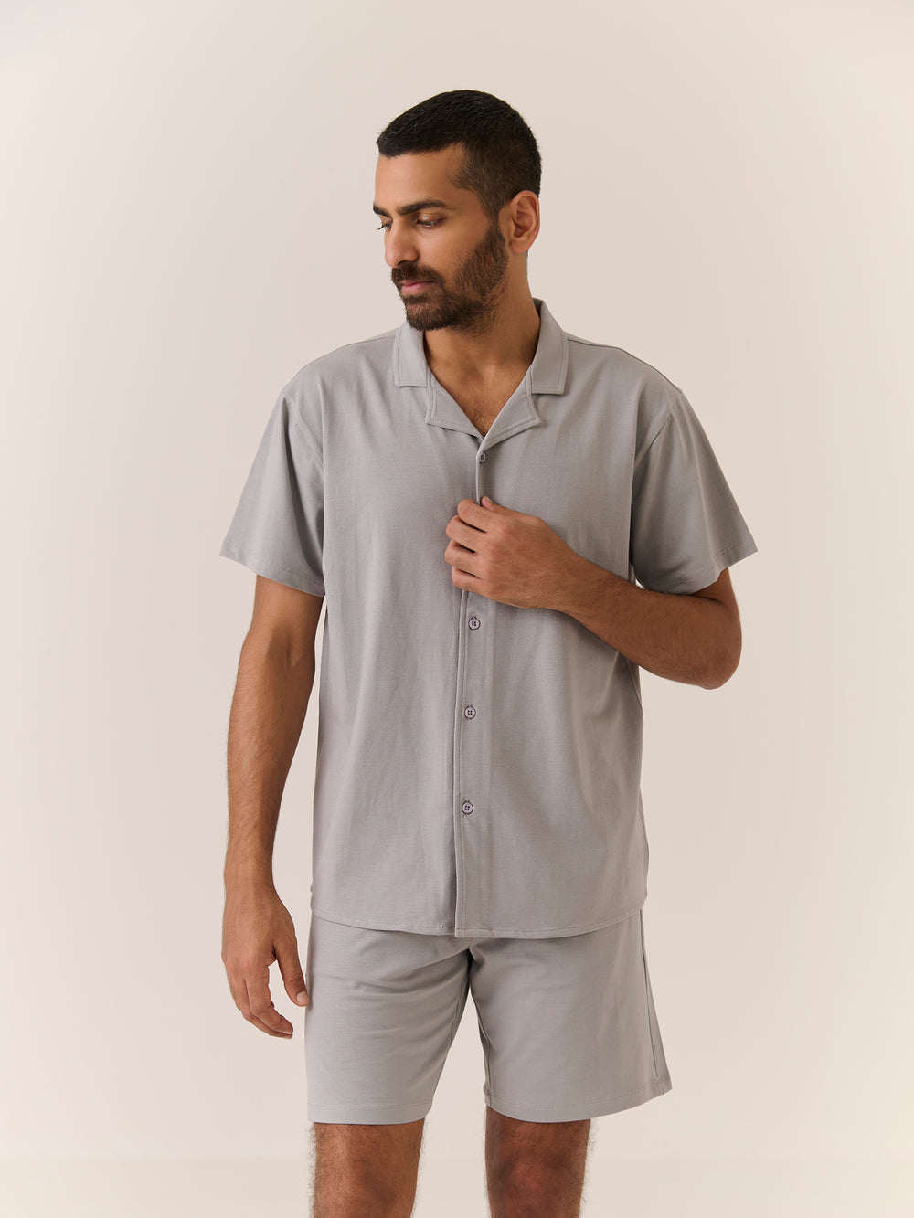 Sleep Shirt - Short Sleeve in Grey - front view on model