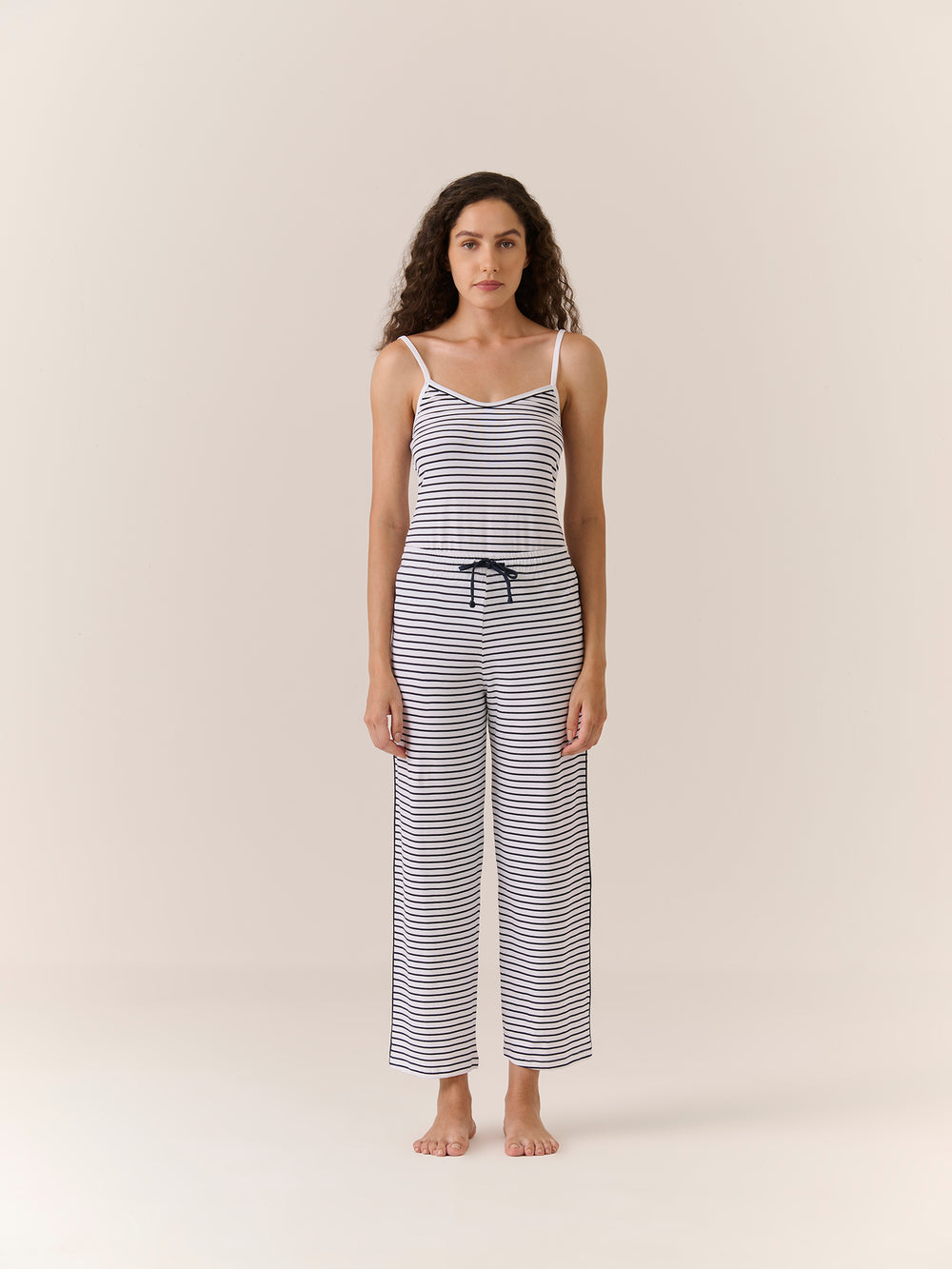 Sleep Pyjamas in Navy Stripe - front view on model