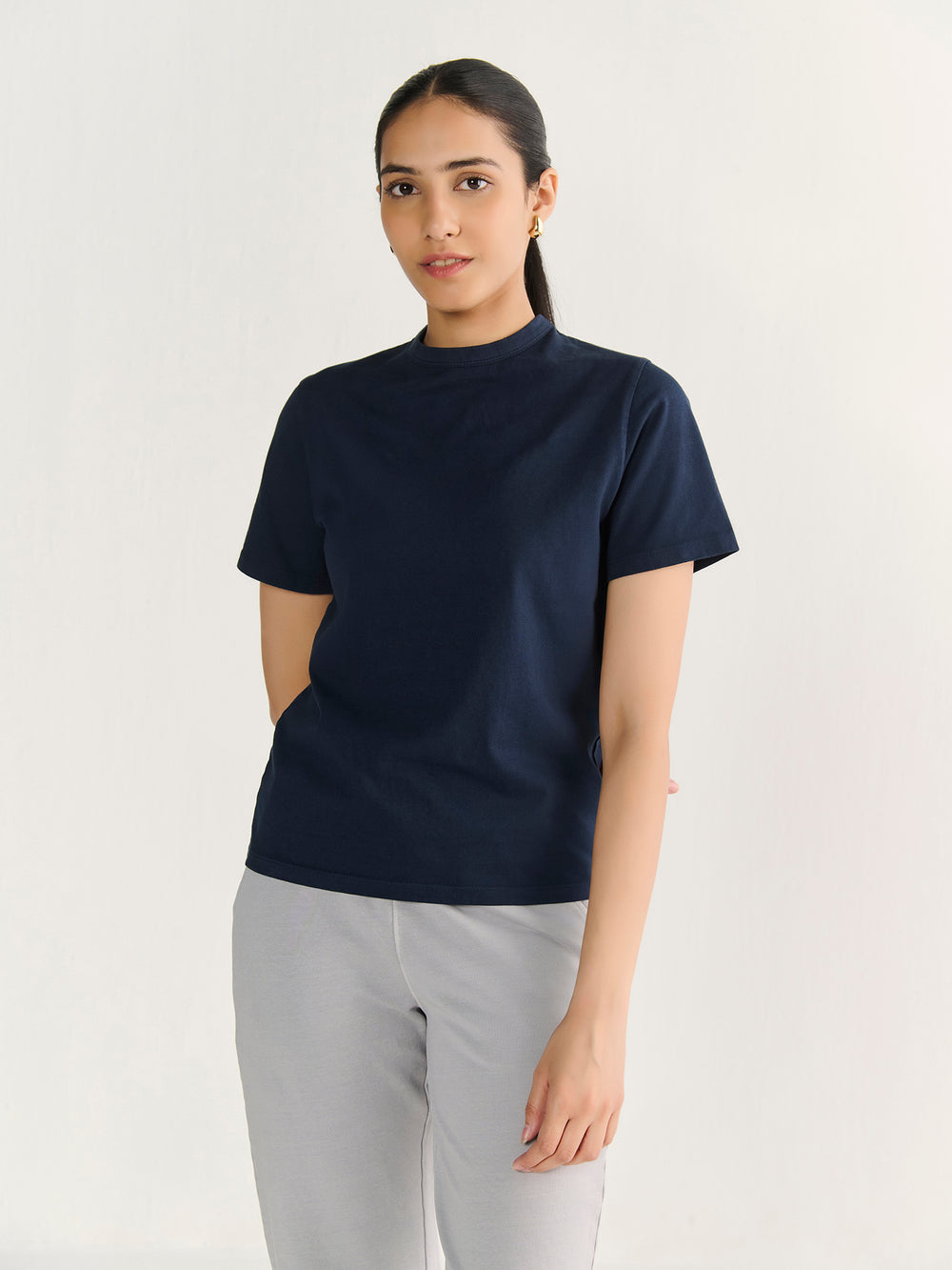 Heavy Short Sleeve Tee in Navy - front view on model