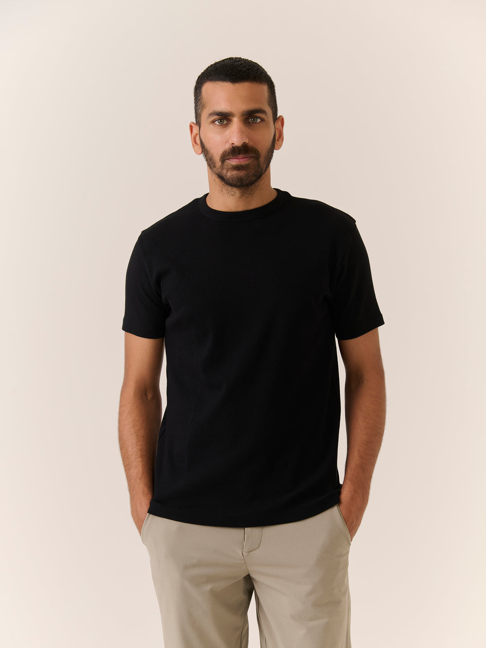 Rib Tee in Black - front view on model