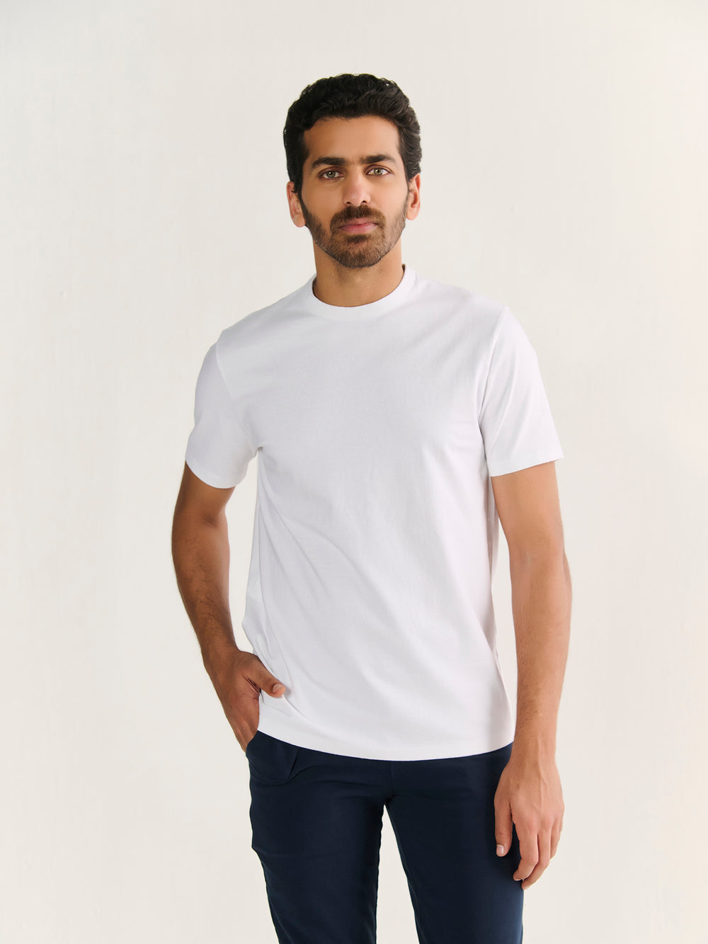 Heavy Short Sleeve Tee in White - front view on model