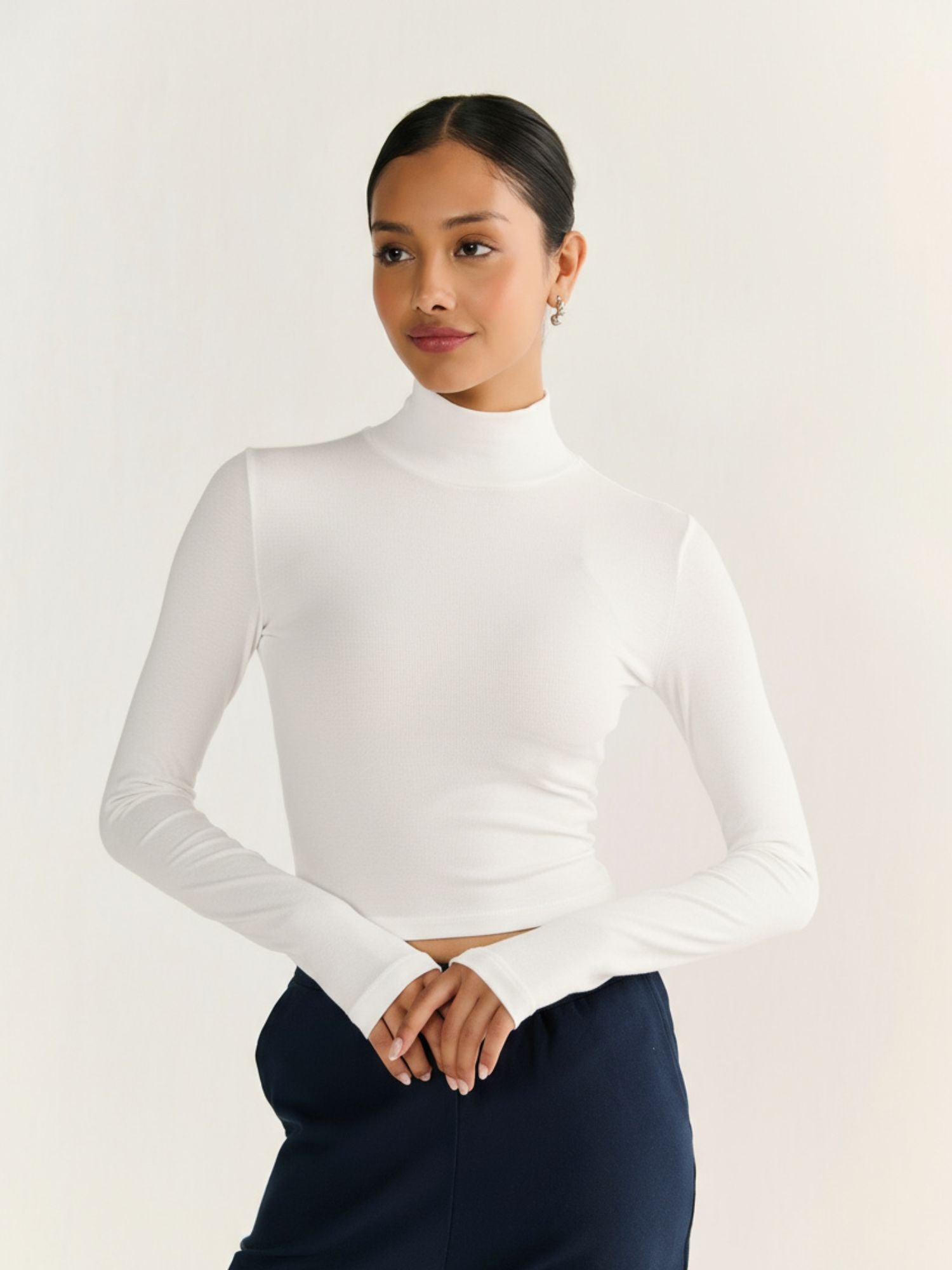 High Neck Long Sleeve Crop