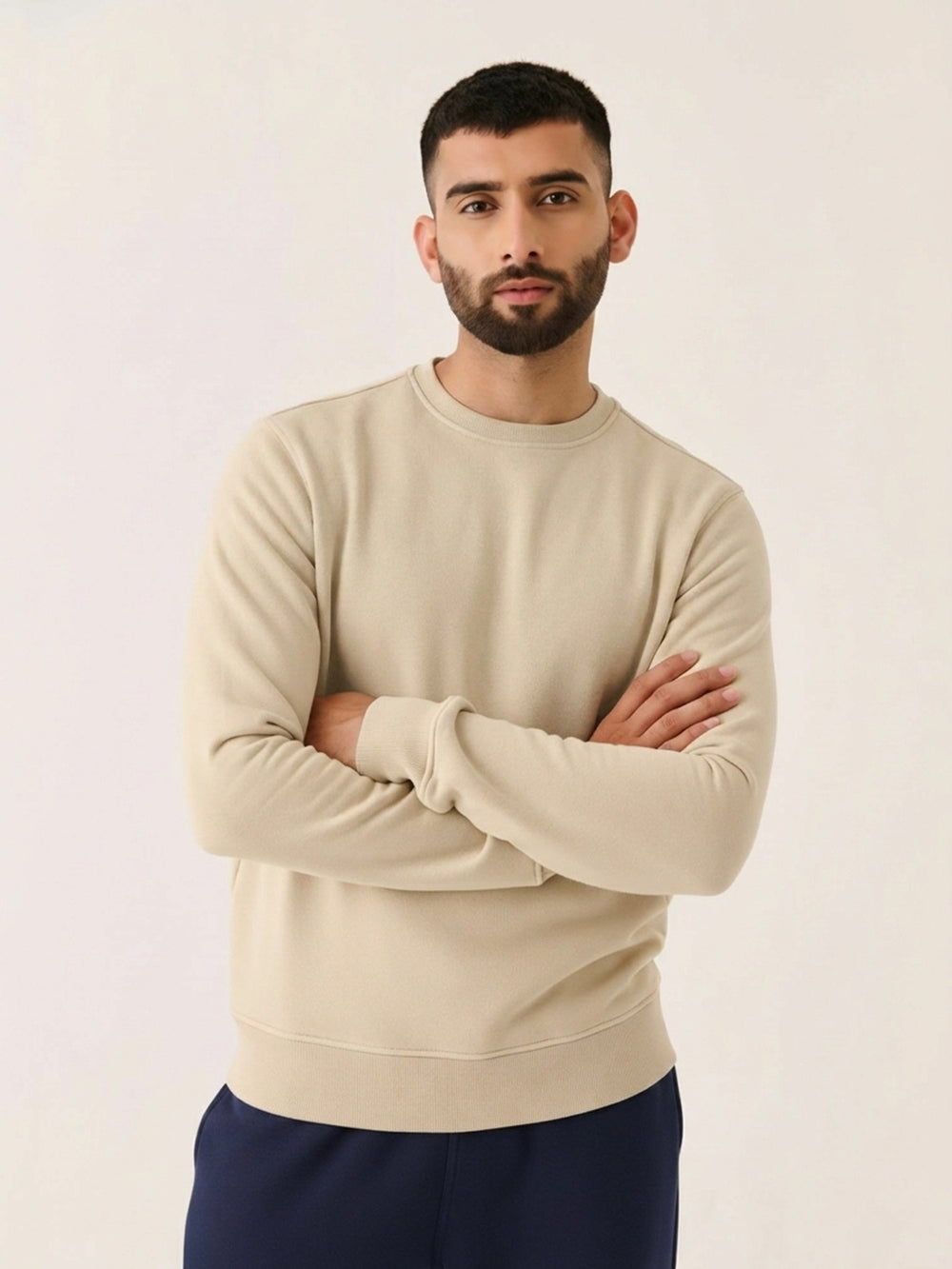 Crew Neck Sweatshirt in Stone - front view on model