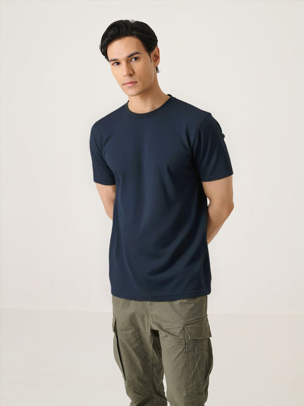Short Sleeve Tee in Navy - front view on model