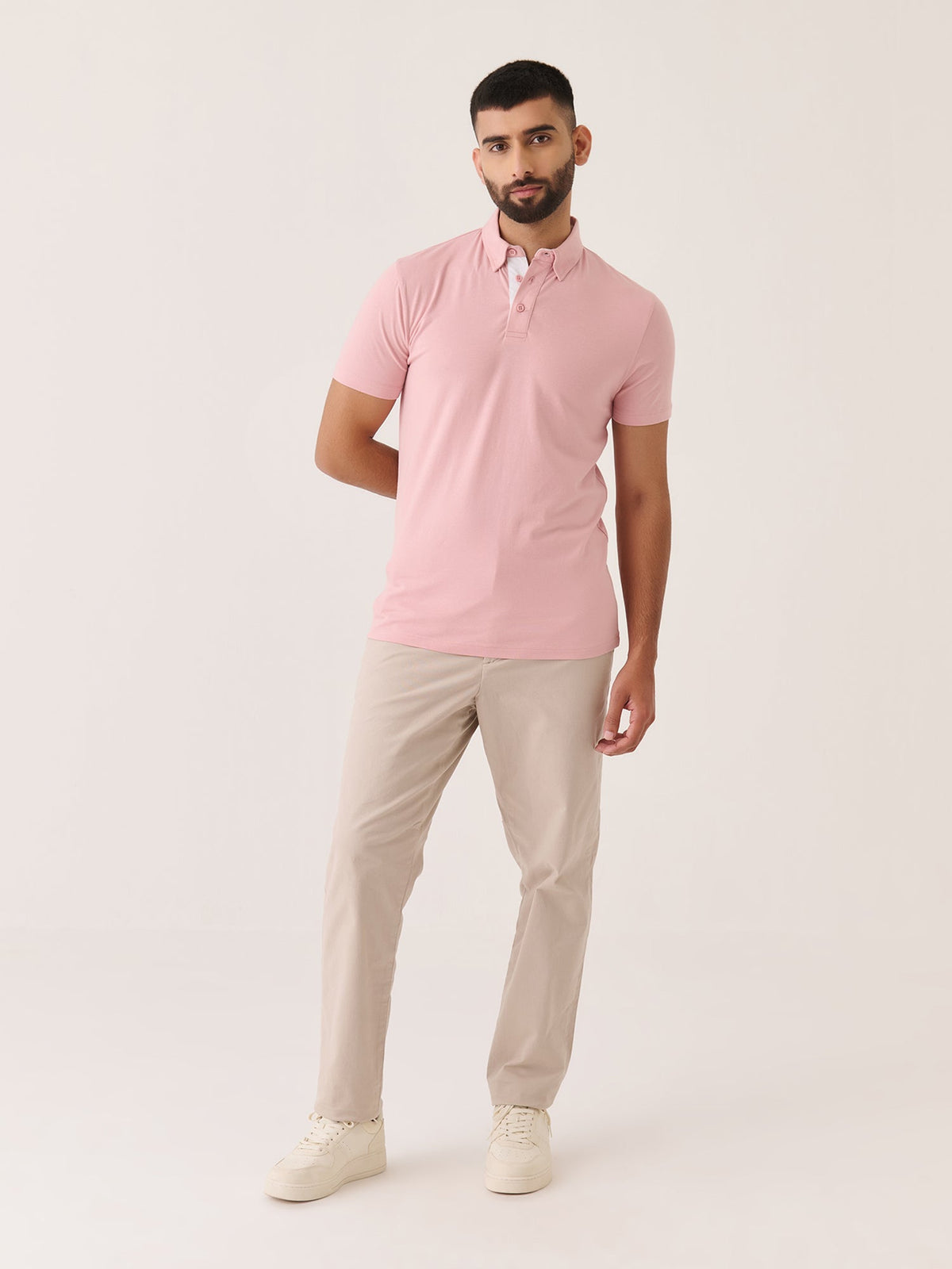 Short Sleeve Polo in Pink - close-up detail
