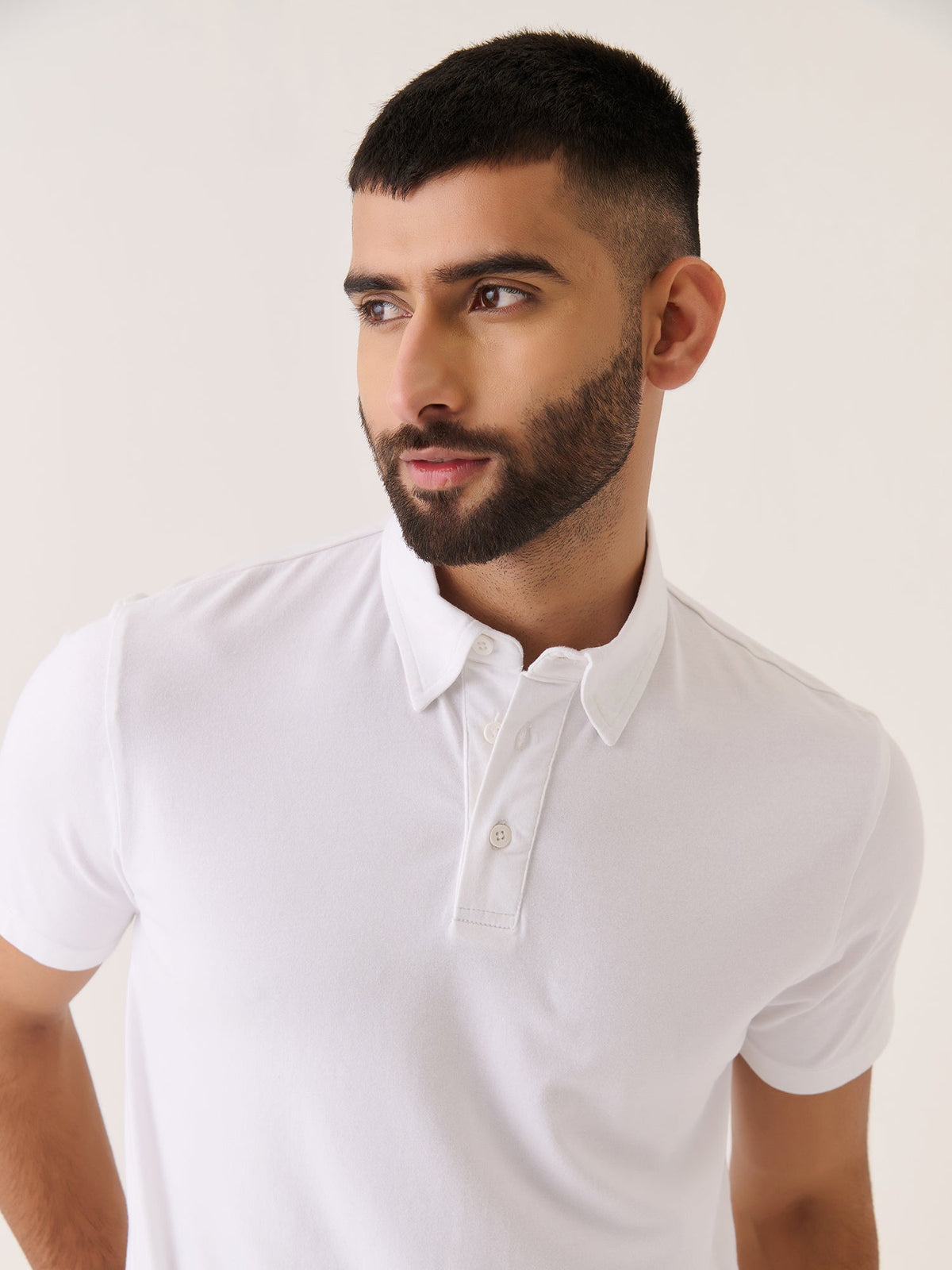 Short Sleeve Polo in White - alternate angle on model