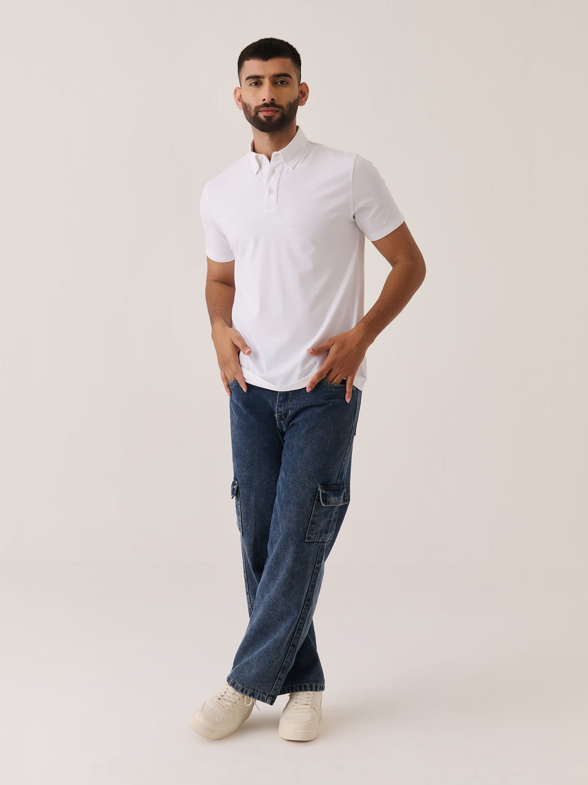 Short Sleeve Polo in White - lifestyle view