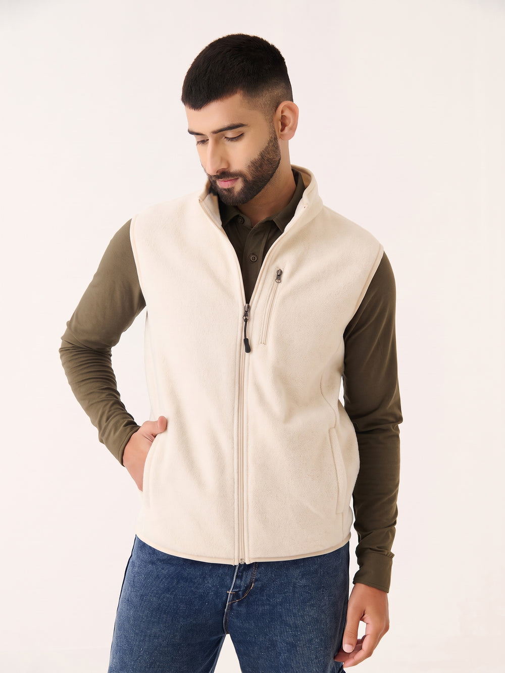 Polar Fleece Sleeveless Jacket - Ivory
