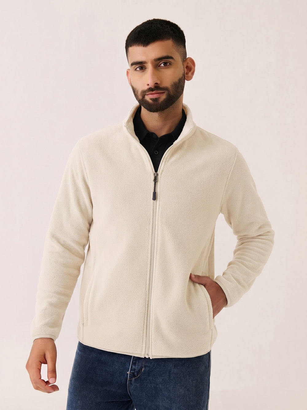 Polar Fleece Zip-up Jacket - Ivory